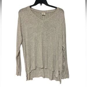 Mote Women's V-Neck Stretch Easy Care LS Ribbed Shirt Marled Oatmeal - Size XXL
